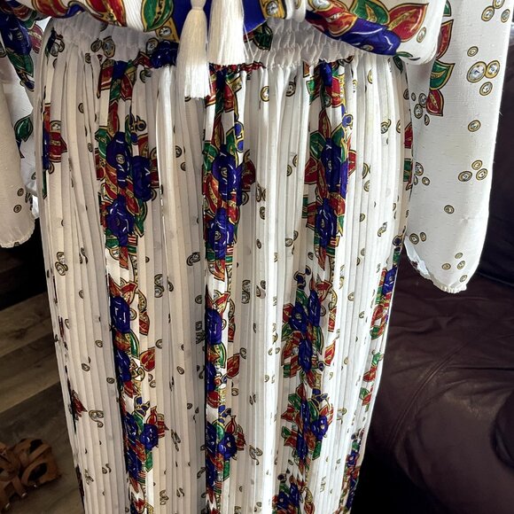 Vintage 80's DIANE FREIS Boho Dress Georgette Midi Floral Paisley Scarf M/L - Picture 15 of 16